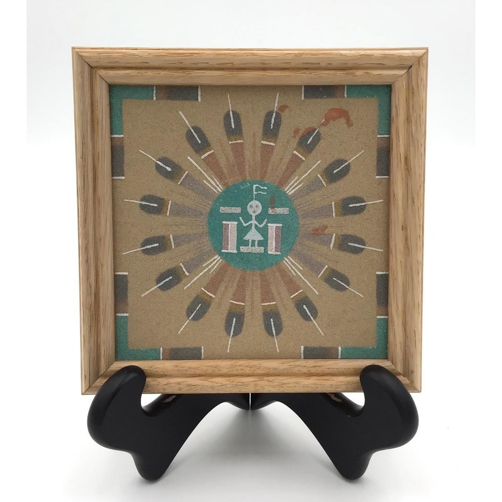 Navajo Sand Painting Sun and the Eagle Phil Begay Signed Framed Southwest 7x7